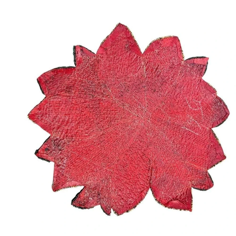 Vintage Beaded Poinsettia Holiday Placemats Set‎ Of 4 Red/Green/Gold Chargers
